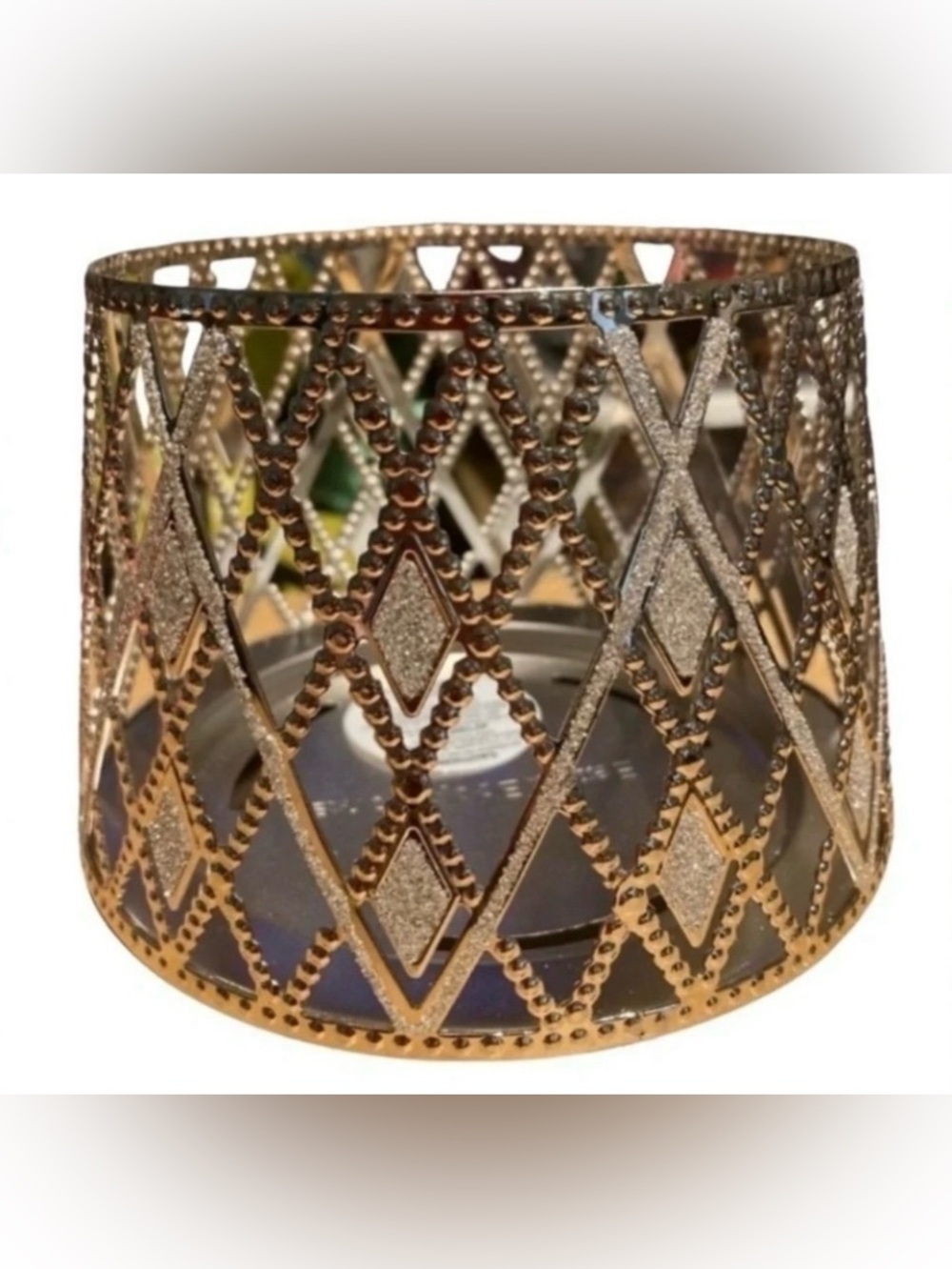 BATH & BODY WORKS Glittery Bling Metal Argyle Three-Wick Candle Holder NEW NWT
